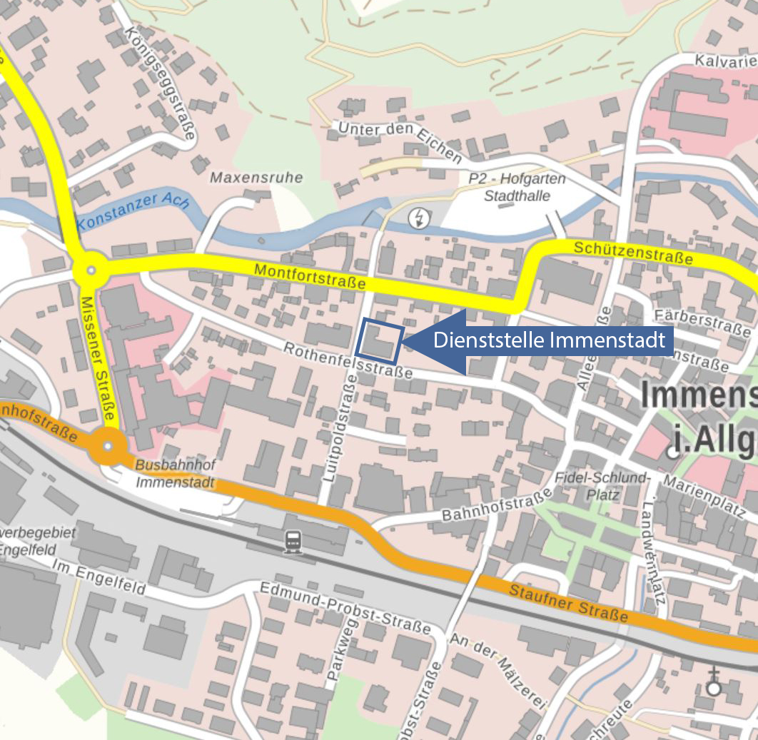  Stadtplan mit Markierung der Dienststelle Immenstadt, Rothenfelsstraße 18